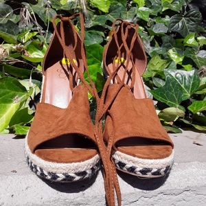 Pleather Tie Up Wedges